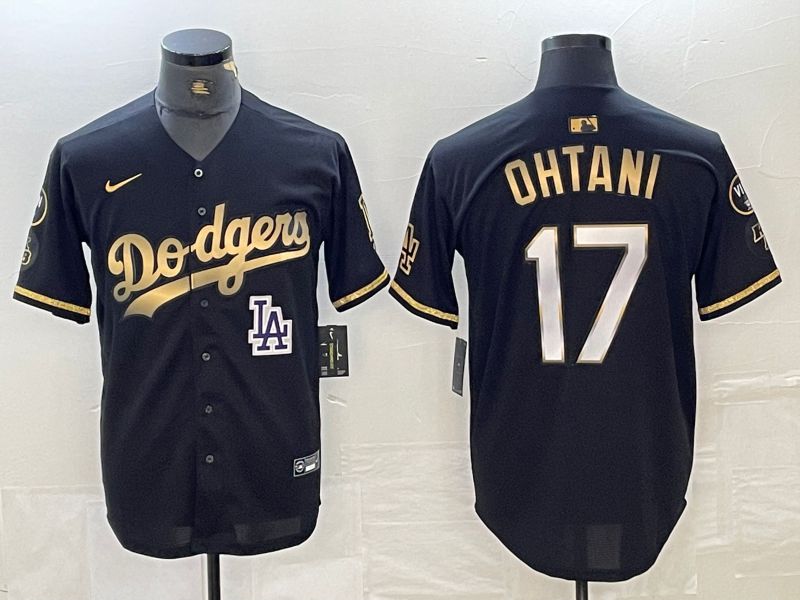 Men Los Angeles Dodgers 17 Ohtani Black Gold Fashion Nike Game MLB Jersey style 2